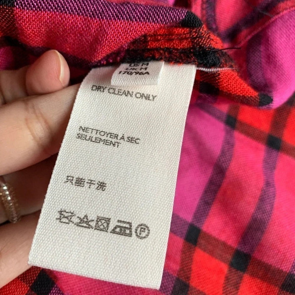 Free People Pacific Dawn Red Pink Plaid Shirred Shirt Top. Size Medium. - Picture 14 of 15